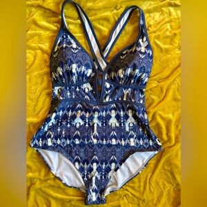 Adore Me Blue Printed One-Piece Swimsuit – Size 1X (New with Tags)